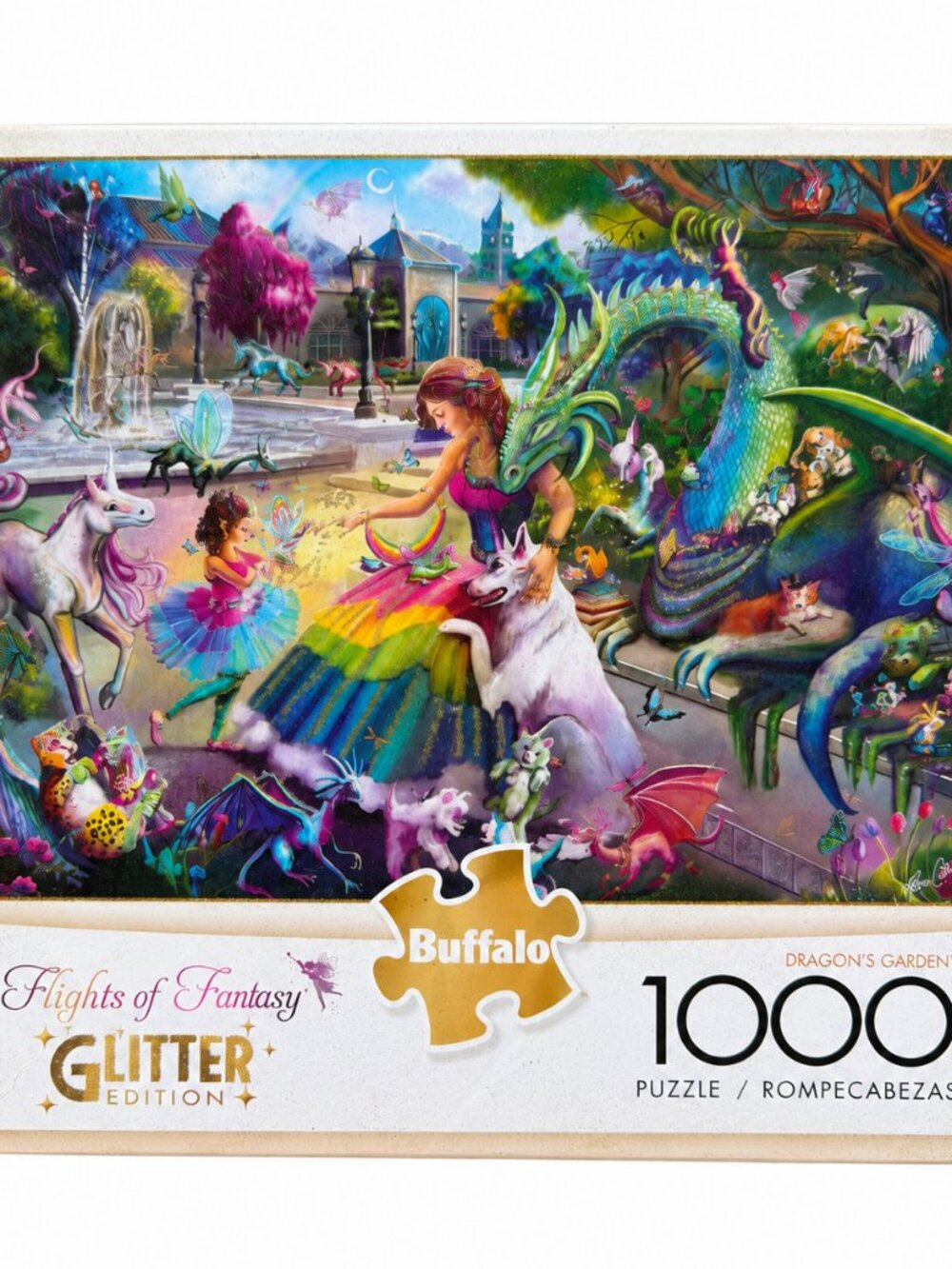 Buffalo Games Dragon’s Garden Glitter Edition 1000-Piece Fantasy Puzzle